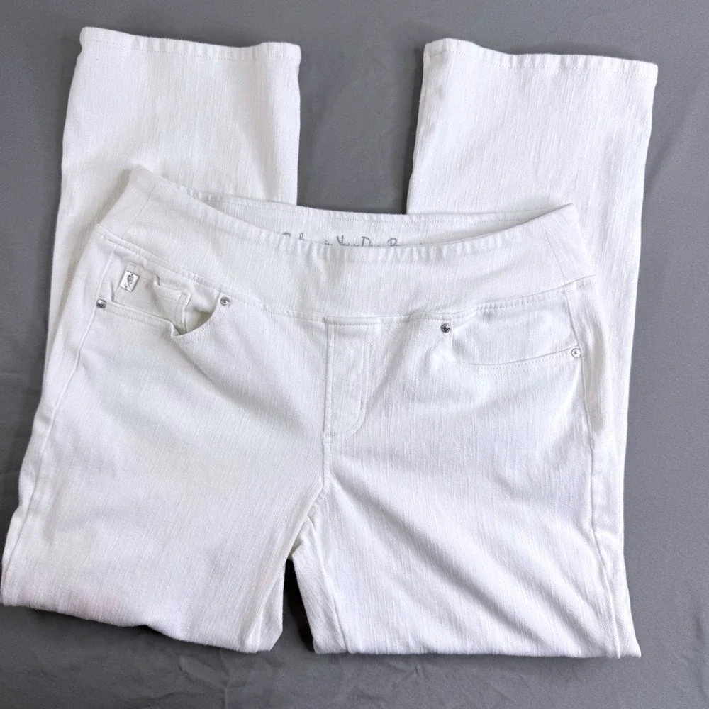 Belle by Kim Gravel White Pull On Straight Leg Jeans 14P Petite Stretch Denim